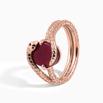 Oval Ruby Coil Ring - Serpent's Embrace 18KT Rose Gold Vermeil Side View
