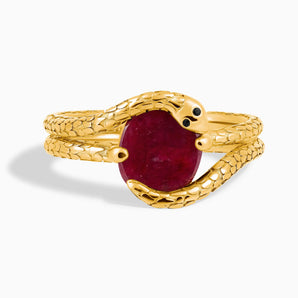 Oval Ruby Coil Ring - Serpent's Embrace 18KT Yellow Gold Vermeil Front View