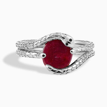 Oval Ruby Coil Ring - Serpent's Embrace 925 Sterling Front View