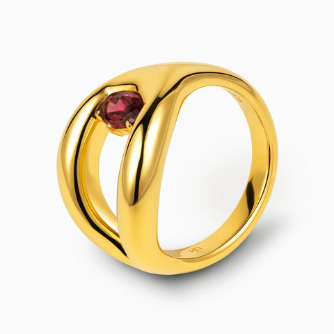 Oval Ruby Embrace Ring - Enfolding Arch 18KT Yellow Gold Vermeil Side View
