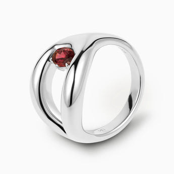 Oval Ruby Embrace Ring - Enfolding Arch 925 Sterling Silver Side View