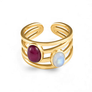 Oval Ruby & Moonstone Ring - Echo of Balance 18KT Yellow Gold Vermeil Front View