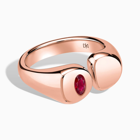 Oval Ruby Signet Ring - Close at Hand 18KT Rose Gold Vermeil Front View