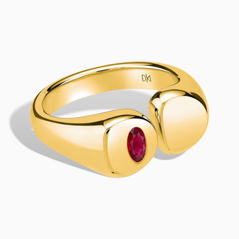 Oval Ruby Signet Ring - Close at Hand 18KT Yellow Gold Vermeil Front View