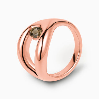 Oval Smoky Quartz Embrace Ring - Enfolding Arch 18KT Rose Gold Vermeil Side View