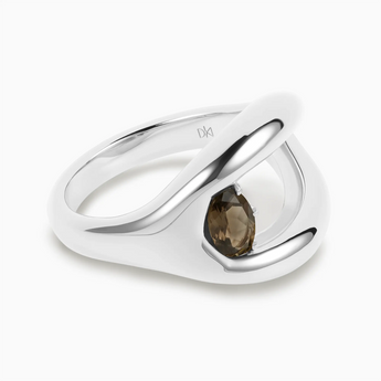 Oval Smoky Quartz Embrace Ring - Enfolding Arch 925 Sterling Hero Angle View