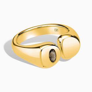 Oval Smoky Quartz Signet Ring - Close at Hand 18KT Yellow Gold Vermeil Front View