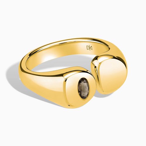 Oval Smoky Quartz Signet Ring - Close at Hand 18KT Yellow Gold Vermeil Front View