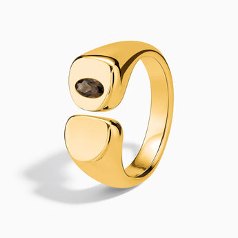 Oval Smoky Quartz Signet Ring - Close at Hand 18KT Yellow Gold Vermeil Side View