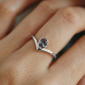 Pear Alexandrite V Band Ring - Chevron 925 Sterling Silver Model Shot