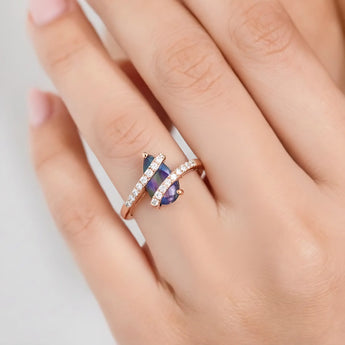 Pear Alexandrite Wrap Ring - Orbit 18KT Rose Gold Vermeil Worn View