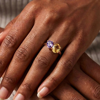 Pear Amethyst & Oval Citrine Toi et Moi Ring - Twin Reverie 18KT Rose Gold Vermeil Wearing Diagram