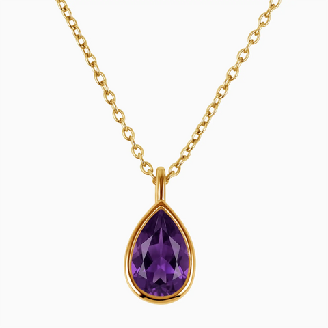 Pear Amethyst Reversible Necklace - Inner Heart 18KT Yellow Gold Vermeil Front View