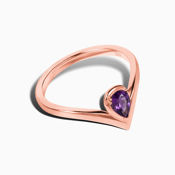Pear Amethyst V Band Ring - Chevron 18KT Rose Gold Vermeil Side View