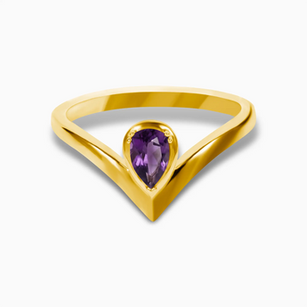 Pear Amethyst V Band Ring - Chevron 18KT Yellow Gold Vermeil Front View