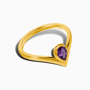 Pear Amethyst V Band Ring - Chevron 18KT Yellow Gold Vermeil Side View