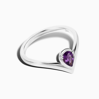 Pear Amethyst V Band Ring - Chevron 925 Sterling Silver Side View