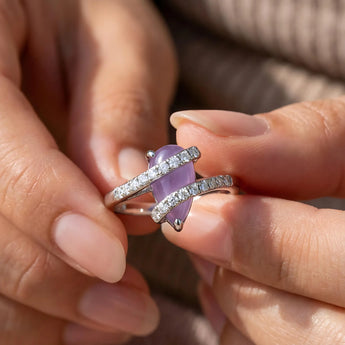 Pear Amethyst Wrap Ring - Orbit 925 Sterling Silver Holding View