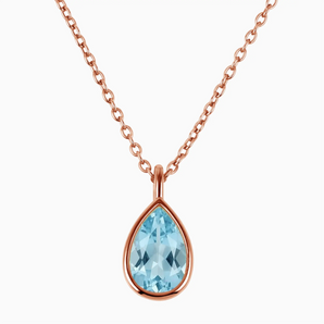 Pear Aquamarine Reversible Necklace - Inner Heart 18KT Rose Gold Vermeil Front View