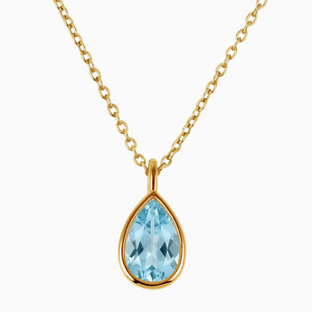 Pear Aquamarine Reversible Necklace - Inner Heart 18KT Yellow Gold Vermeil Front View