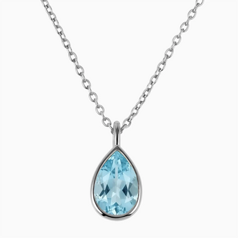 Pear Aquamarine Reversible Necklace - Inner Heart 925 Sterling Front View