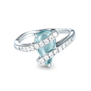 Pear Aquamarine Wrap Ring - Orbit 925 Sterling Silver Front View