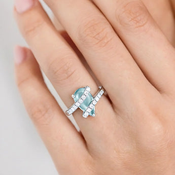 Pear Aquamarine Wrap Ring - Orbit 925 Sterling Silver Worn View