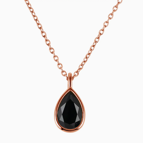 Pear Black Onyx Reversible Necklace - Inner Heart 18KT Rose Gold Vermeil Front View