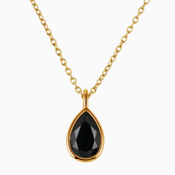 Pear Black Onyx Reversible Necklace - Inner Heart 18KT Yellow Gold Vermeil Front View
