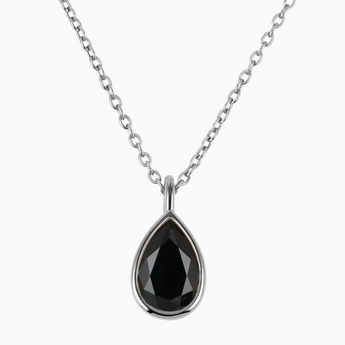 Pear Black Onyx Reversible Necklace - Inner Heart 925 Sterling Front View
