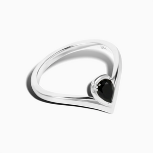 Pear Black Onyx V Band Ring - Chevron 925 Sterling Silver Side View
