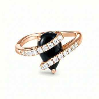 Pear Black Onyx Wrap Ring - Orbit 18KT Rose Gold Vermeil Front View