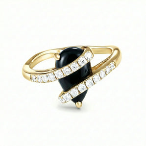 Pear Black Onyx Wrap Ring - Orbit 18KT Yellow Gold Vermeil Front View