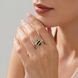 Pear Black Onyx Wrap Ring - Orbit 18KT Yellow Gold Vermeil Model Shot