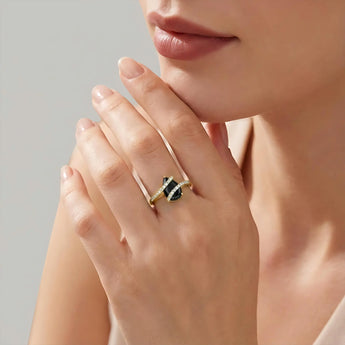 Pear Black Onyx Wrap Ring - Orbit 18KT Yellow Gold Vermeil Model Shot