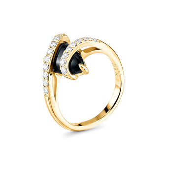 Pear Black Onyx Wrap Ring - Orbit 18KT Yellow Gold Vermeil Side View