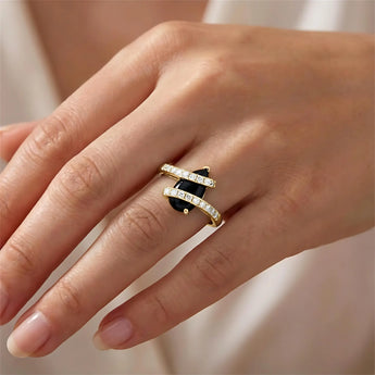 Pear Black Onyx Wrap Ring - Orbit 18KT Yellow Gold Vermeil Worn View