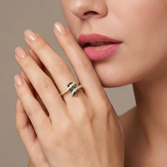Pear Black Rutilated Quartz Wrap Ring - Orbit 18KT Yellow Gold Vermeil Model Shot