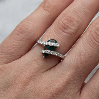 Pear Bloodstone Wrap Ring - Orbit 925 Sterling Silver Worn View
