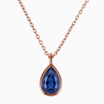 Pear Blue Sapphire Reversible Necklace - Inner Heart 18KT Rose Gold Vermeil Front View