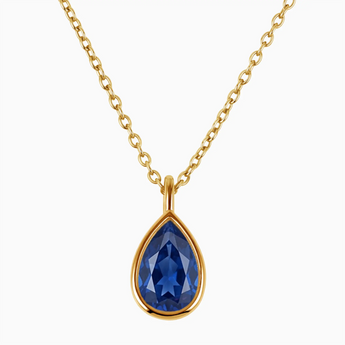 Pear Blue Sapphire Reversible Necklace - Inner Heart 18KT Yellow Gold Vermeil Front View