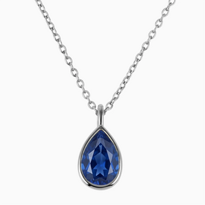 Pear Blue Sapphire Reversible Necklace - Inner Heart 925 Sterling Front View