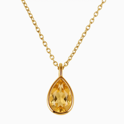Pear Citrine Reversible Necklace - Inner Heart 18KT Yellow Gold Vermeil Front View