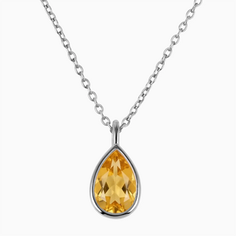 Pear Citrine Reversible Necklace - Inner Heart 925 Sterling Front View