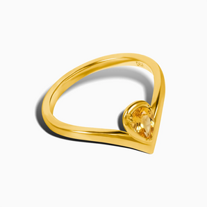 Pear Citrine V Band Ring - Chevron 18KT Yellow Gold Vermeil Side View
