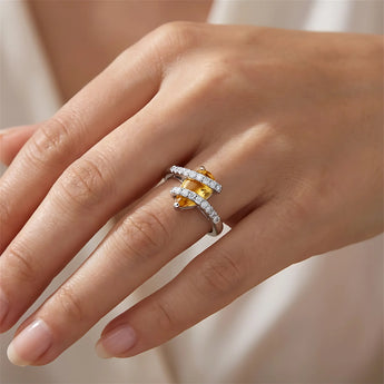 Pear Citrine Wrap Ring - Orbit 925 Sterling Silver Worn View