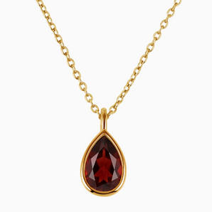 Pear Garnet Reversible Necklace - Inner Heart 18KT Yellow Gold Vermeil Front View
