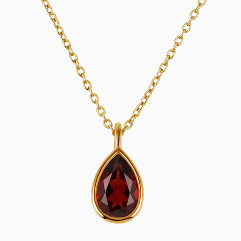 Pear Garnet Reversible Necklace - Inner Heart 18KT Yellow Gold Vermeil Front View