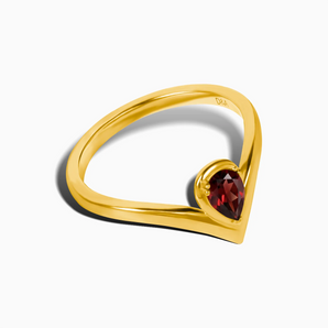 Pear Garnet V Band Ring - Chevron 18KT Yellow Gold Vermeil Side View