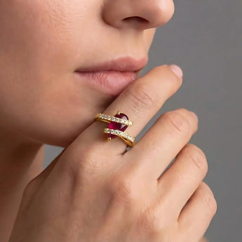 Pear Garnet Wrap Ring - Orbit 18KT Yellow Gold Vermeil Model Shot